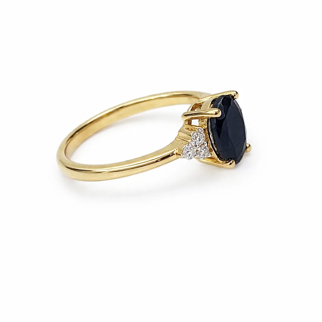 9ct Yellow Gold Oval Black Sapphire & Diamond Ring - 9CTD6872