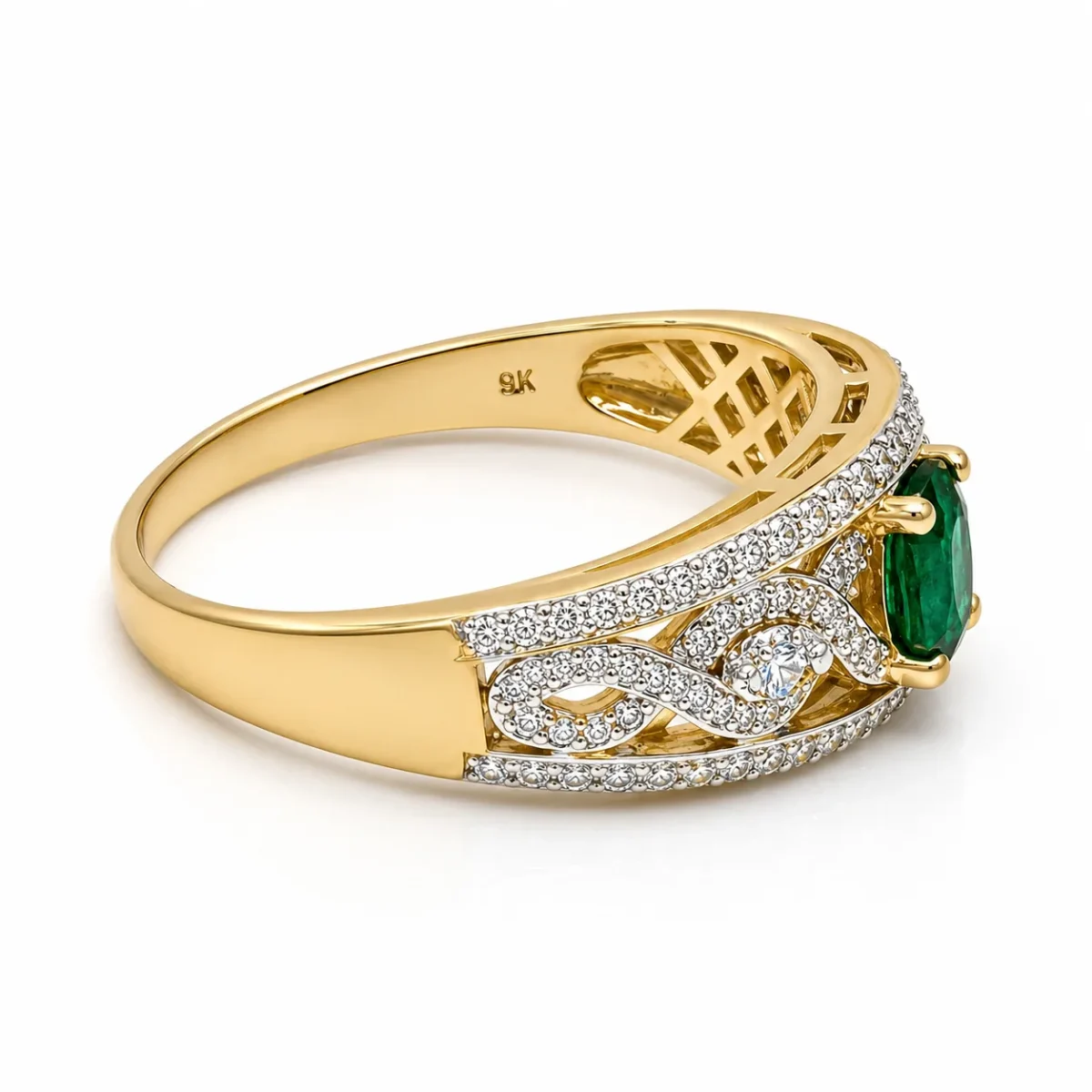 9ct Yellow Gold Oval Created Emerald & Cubic Zirconia Dress Ring - D6181CREM