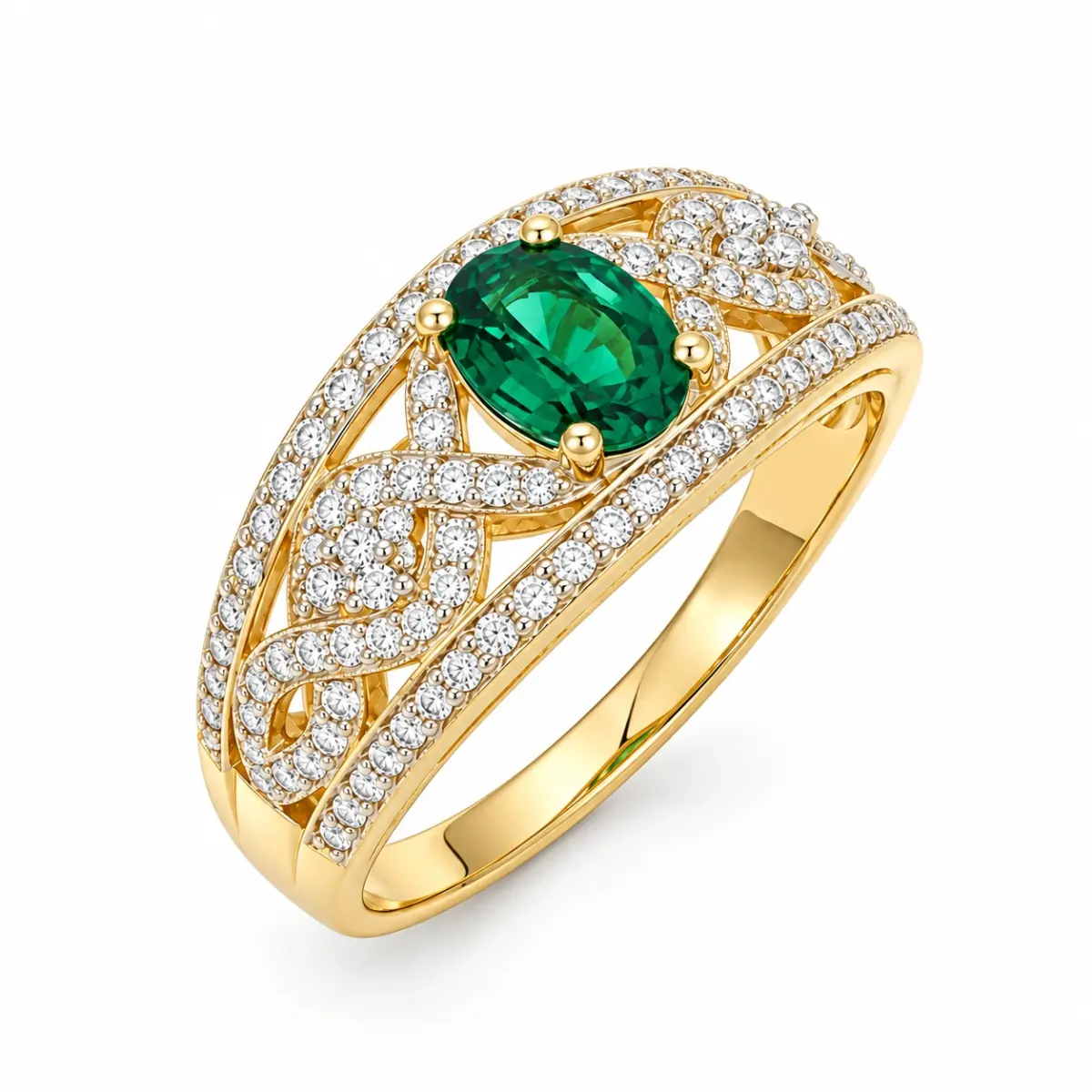 9ct Yellow Gold Oval Created Emerald & Cubic Zirconia Dress Ring - D6181CREM