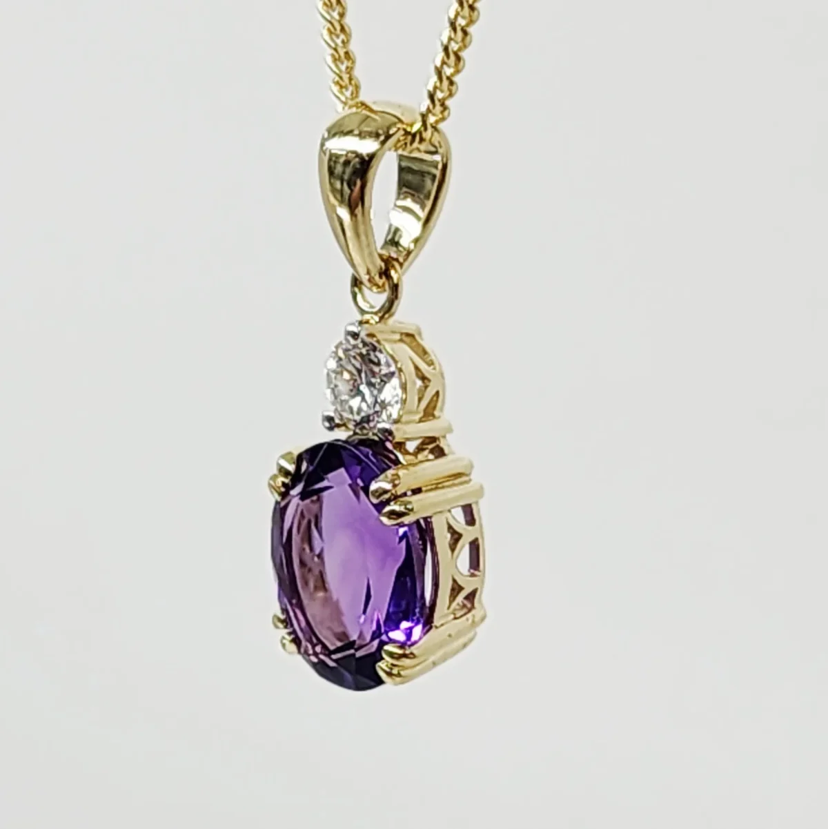 9ct Yellow Gold Oval Cut Amethyst and 0.17ct Round Cut Lab Grown Diamond Pendant - D/A470PD-AMYLGD