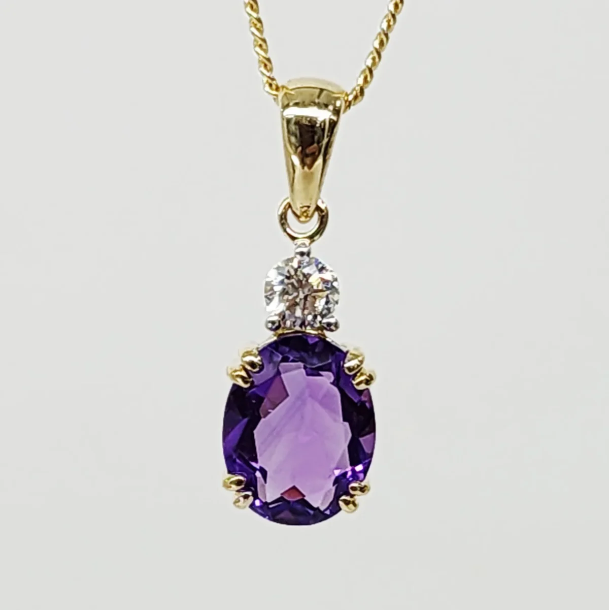 9ct Yellow Gold Oval Cut Amethyst and 0.17ct Round Cut Lab Grown Diamond Pendant - D/A470PD-AMYLGD