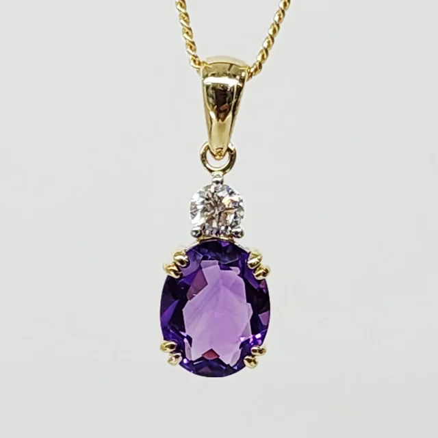 9ct Yellow Gold Oval Cut Amethyst and 0.17ct Round Cut Lab Grown Diamond Pendant - D/A470PD-AMYLGD