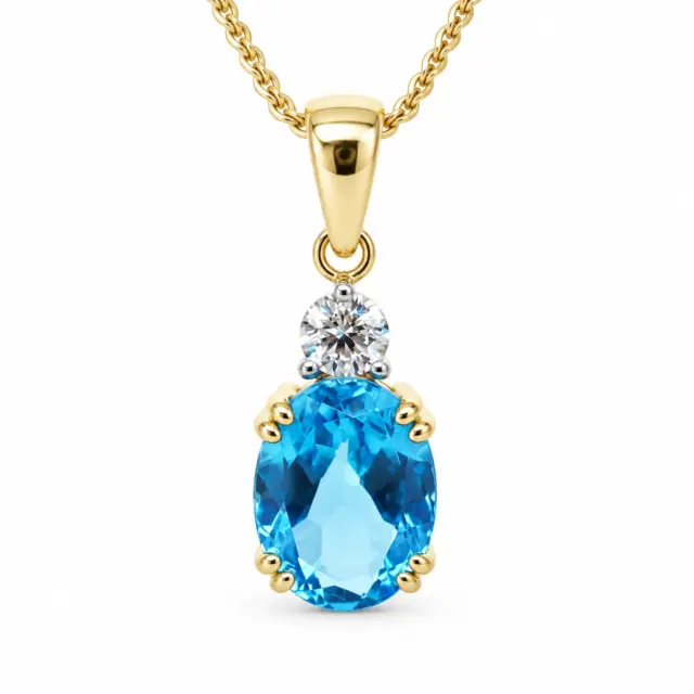 9ct Yellow Gold Oval Cut Blue Topaz and 0.17ct Round Cut Lab Grown Diamond Pendant - D/A470PD-TPZLG