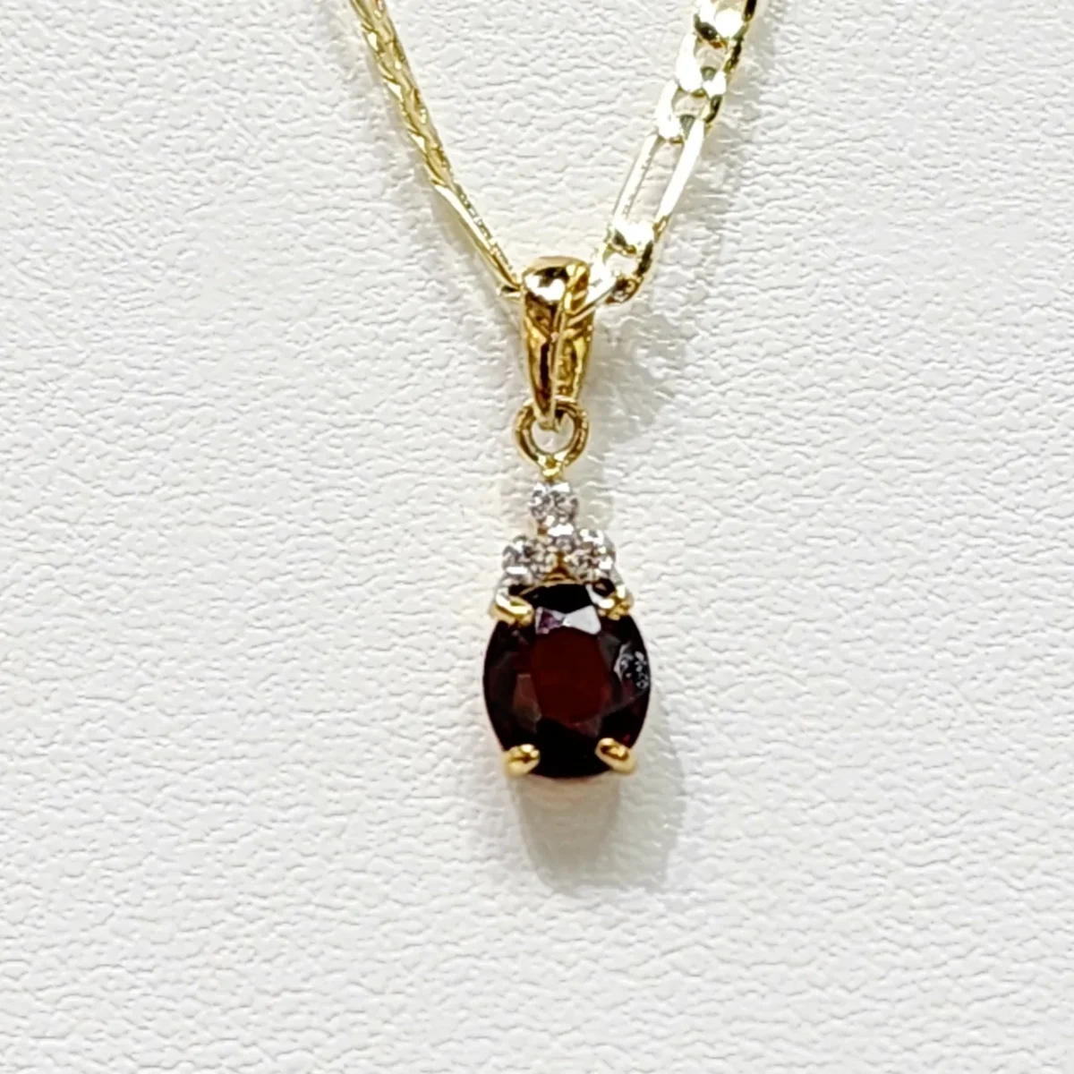 9ct Yellow Gold Oval Garnet with Cubic Zirconia Drop Pendant