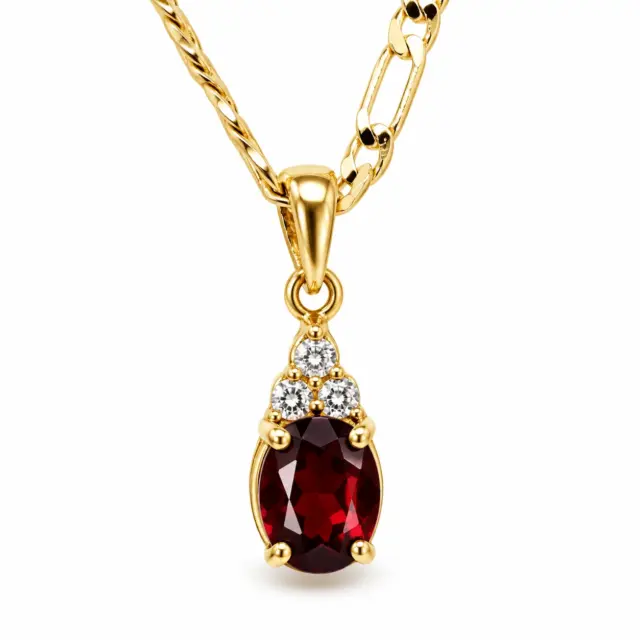 9ct Yellow Gold Oval Garnet with Cubic Zirconia Drop Pendant
