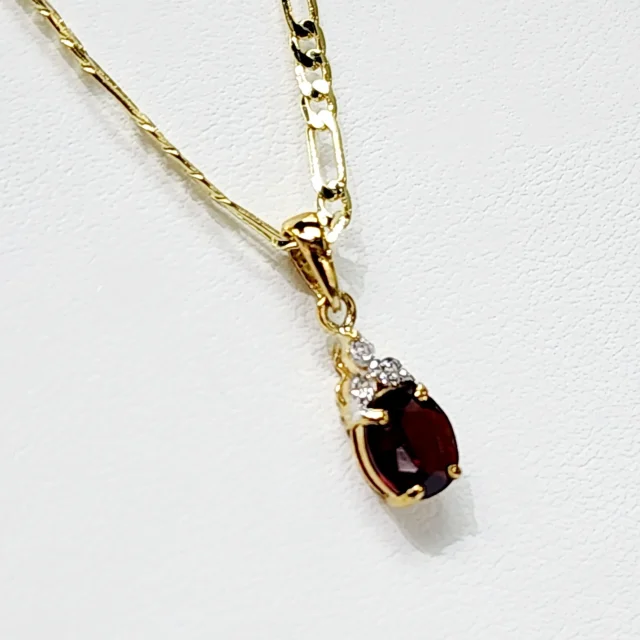 9ct Yellow Gold Oval Garnet with Cubic Zirconia Drop Pendant