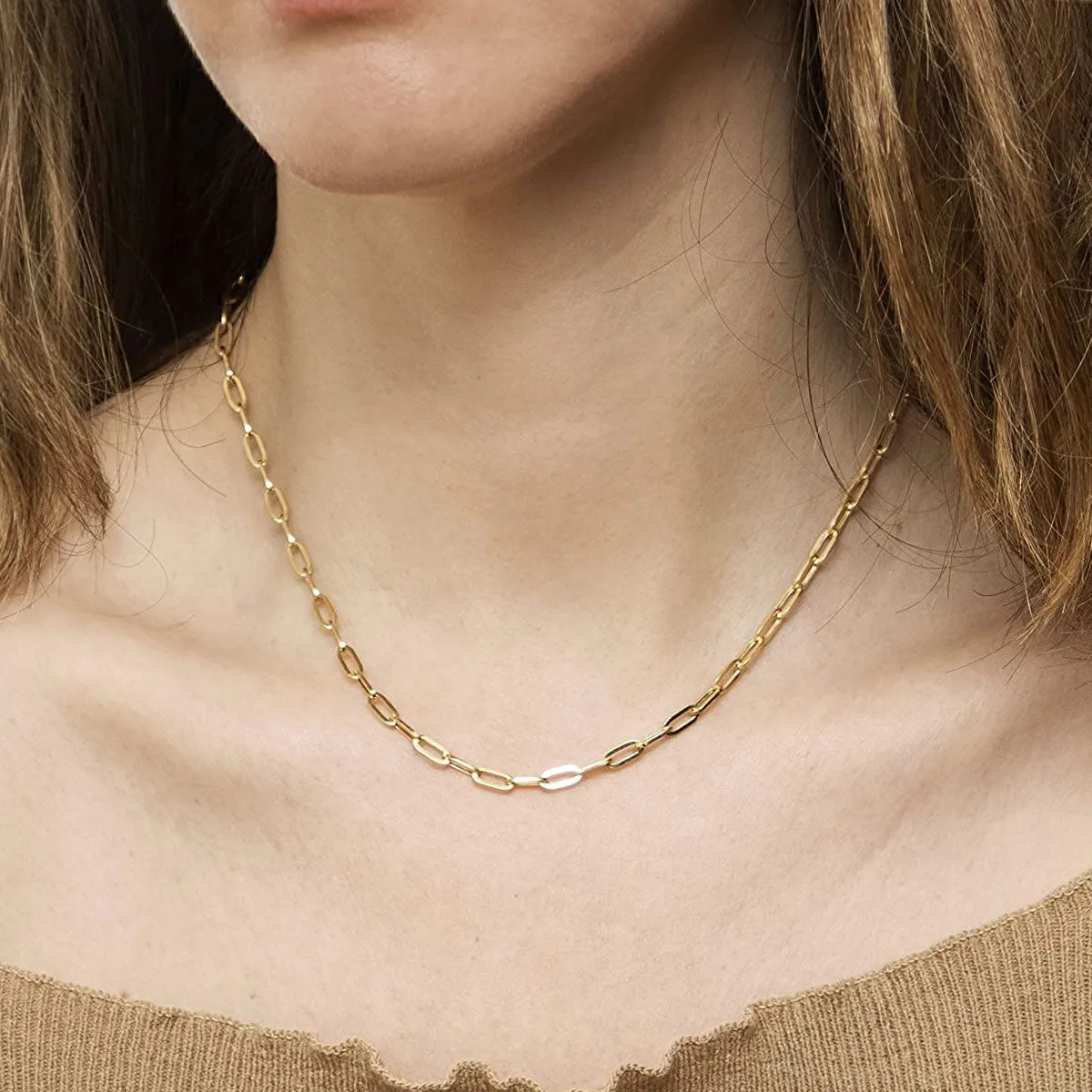 9ct Yellow Gold Oval Paperclip Link Chain