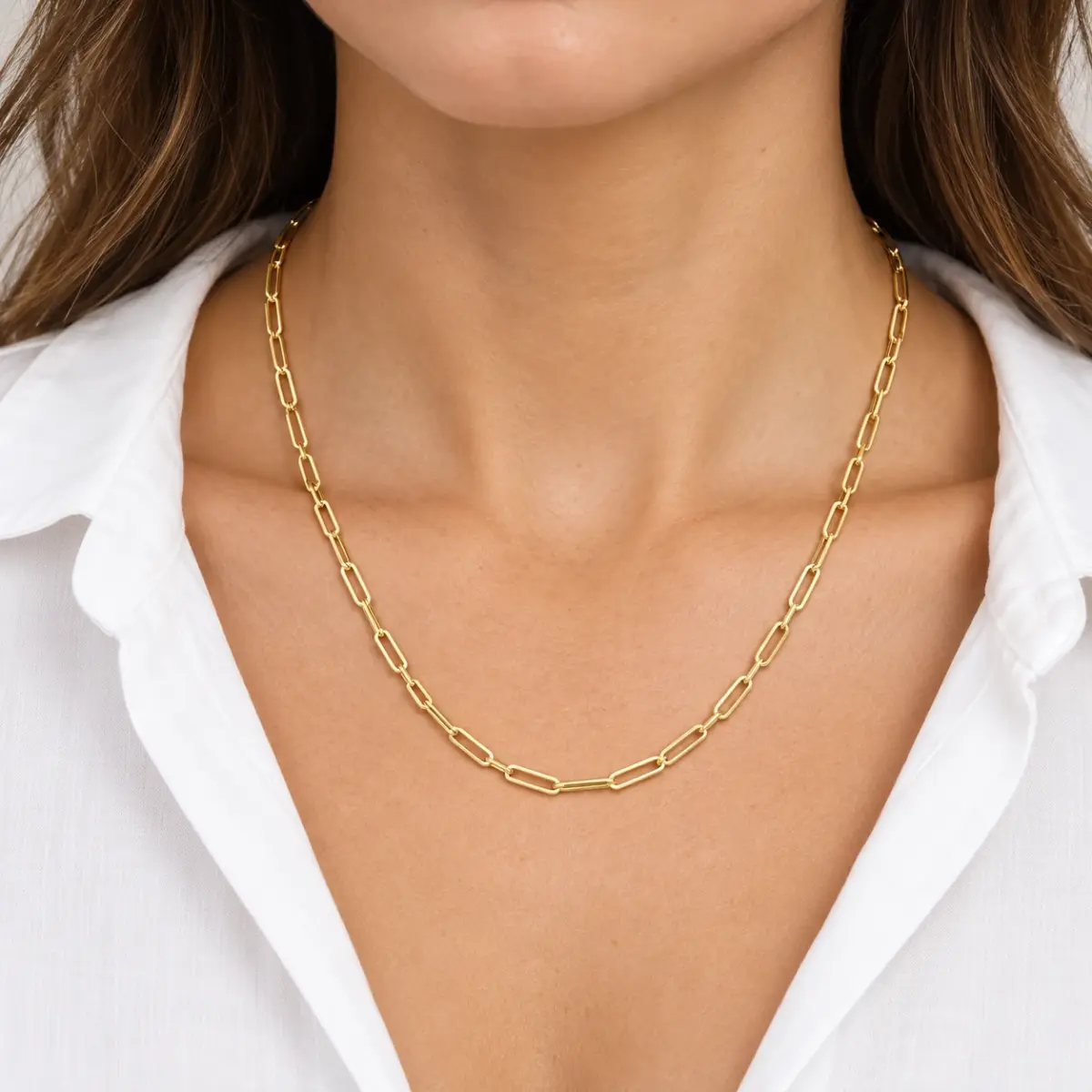 9ct Yellow Gold Oval Paperclip Link Chain