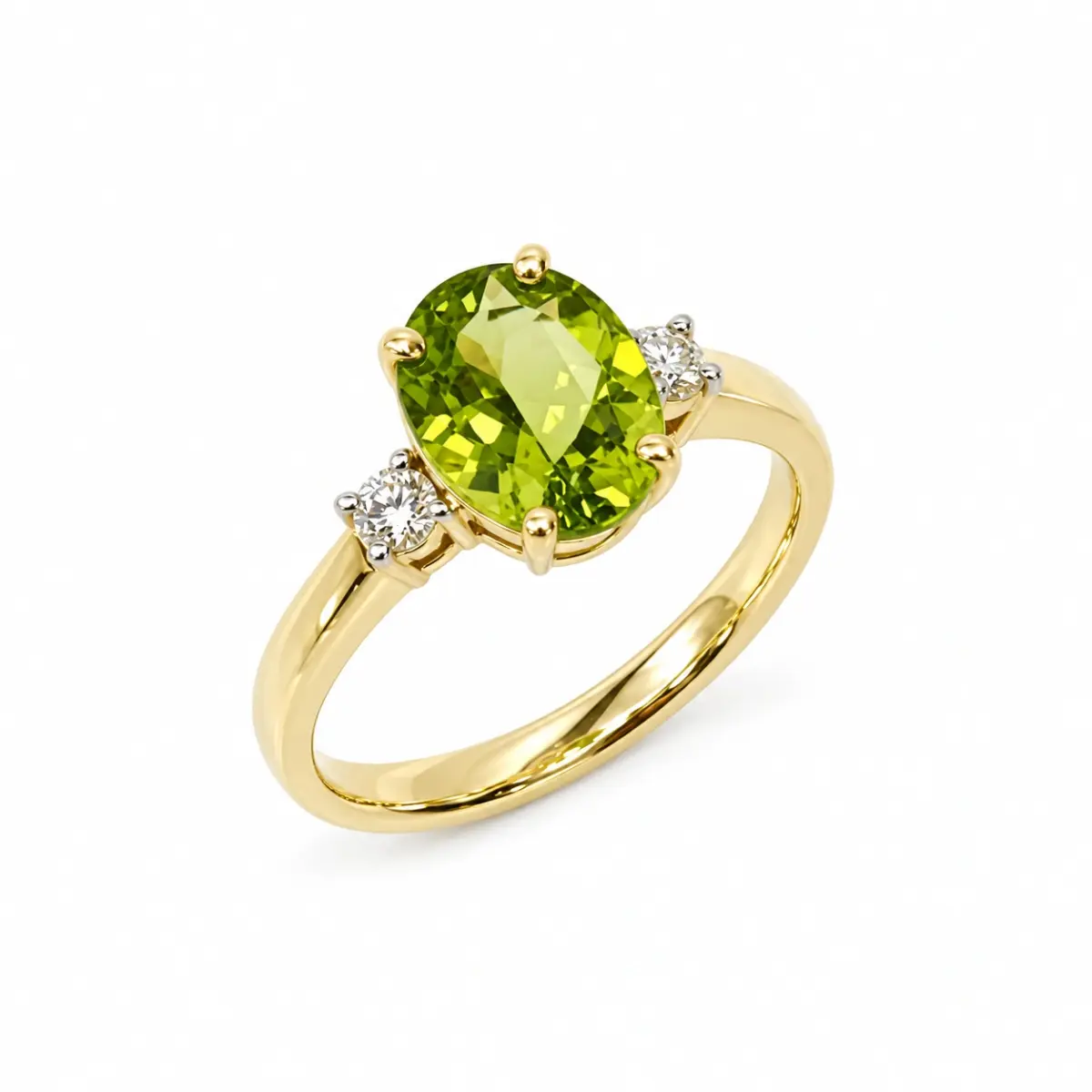 9ct Yellow Gold Oval Peridot and Diamond Ring