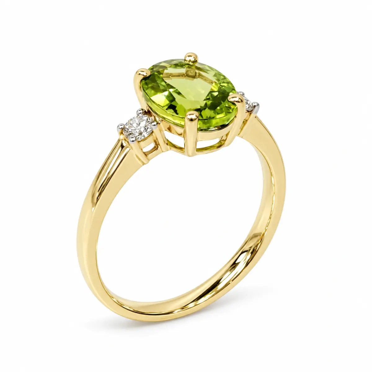 9ct Yellow Gold Oval Peridot and Diamond Ring