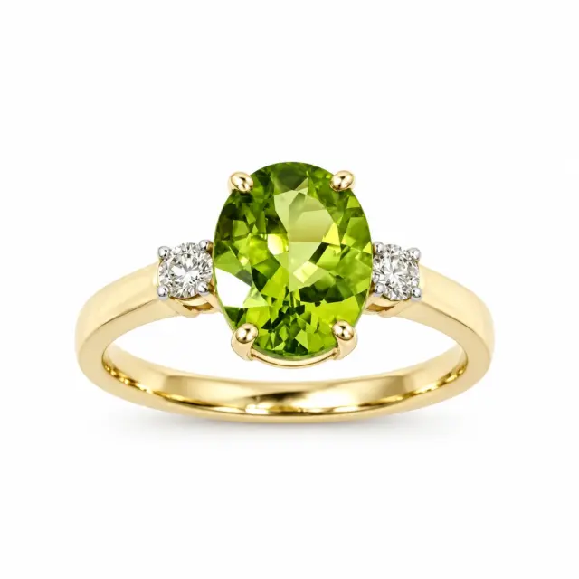 9ct Yellow Gold Oval Peridot and Diamond Ring