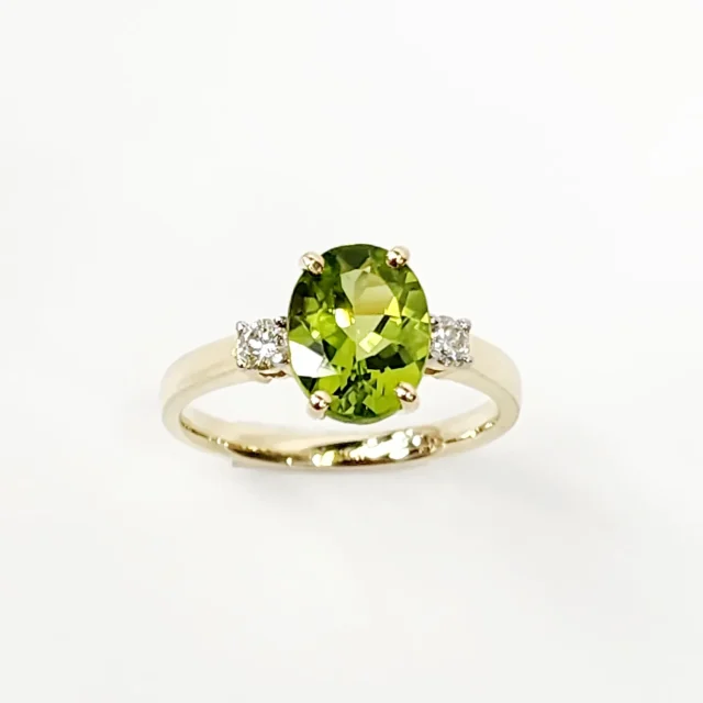 9ct Yellow Gold Oval Peridot and Diamond Ring