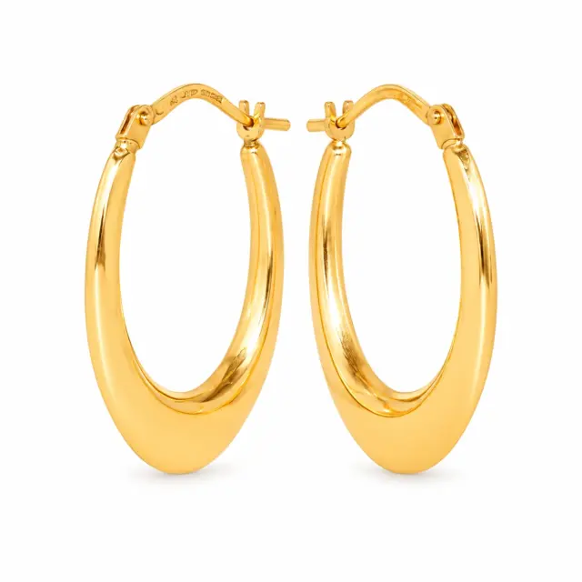 9ct Yellow Gold Oval Profile Progressive Concave Tube Hoop Earrings