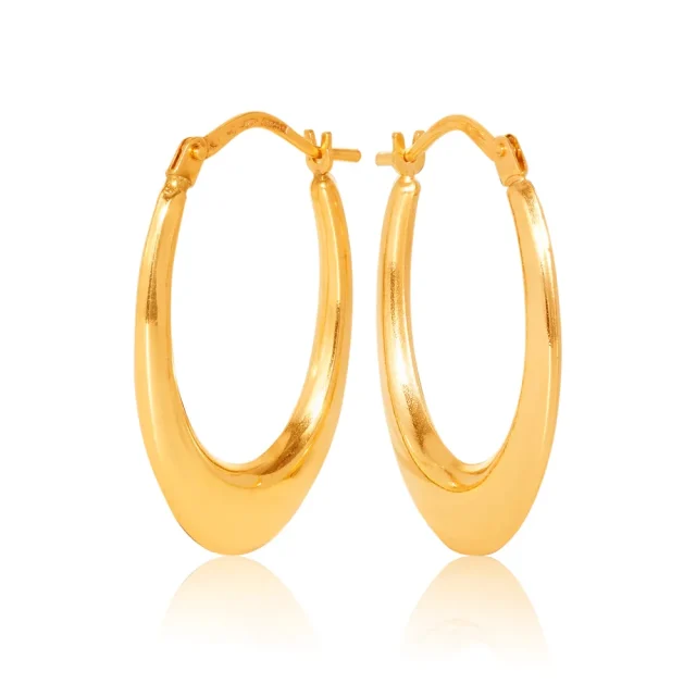 9ct Yellow Gold Oval Profile Progressive Concave Tube Hoop Earrings