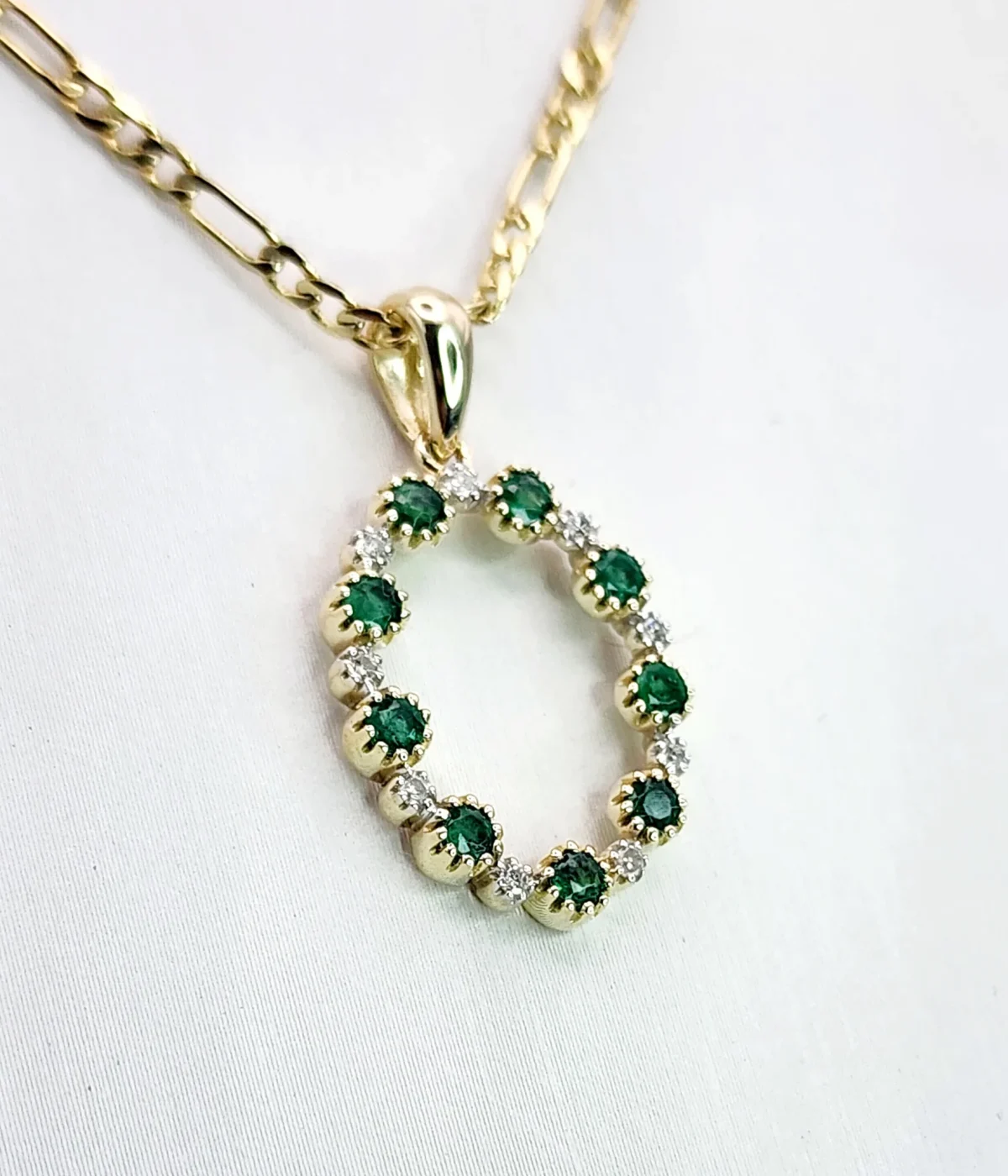 9ct Yellow Gold Oval Shaped Emerald and Diamond Pendant