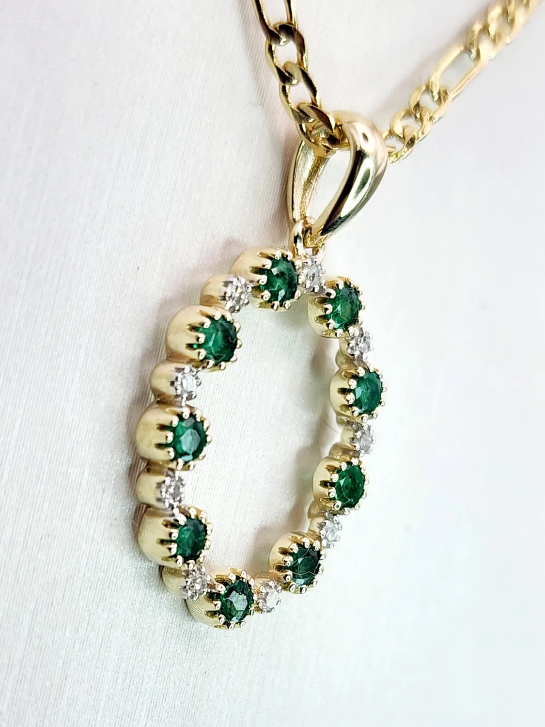 9ct Yellow Gold Oval Shaped Emerald and Diamond Pendant
