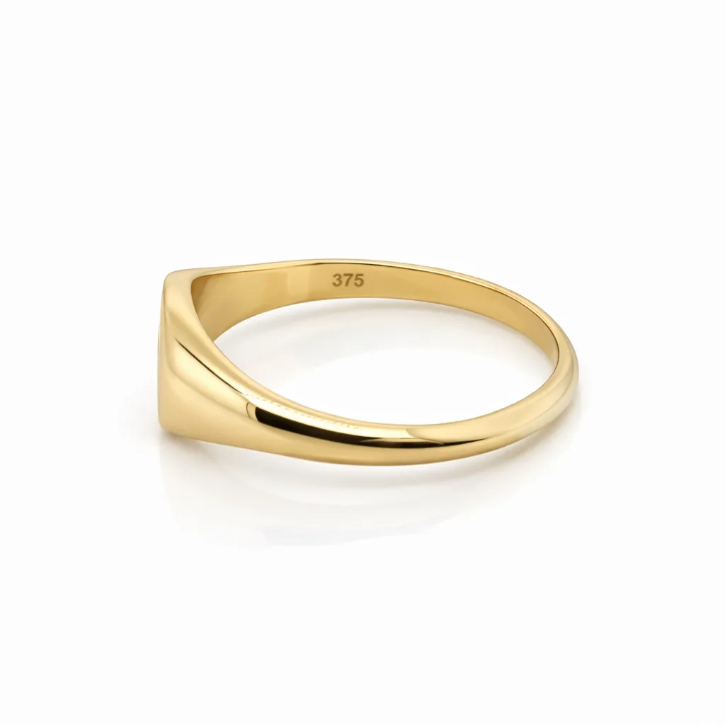 9ct Yellow Gold Oval Signet Ring with 0.02ct Diamond – Star Set Claw Diamond Signet Ring - LD970X