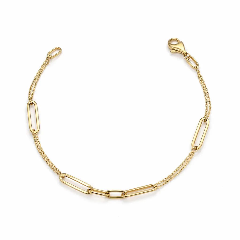 9ct Yellow Gold Paperclip Style Double Trace Bracelet 19cm with Parrot Clasp - X6FORB10606
