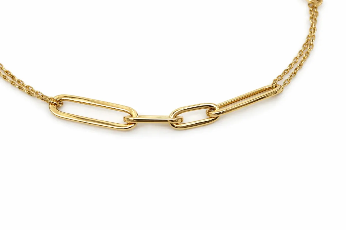 9ct Yellow Gold Paperclip Style Double Trace Bracelet 19cm with Parrot Clasp - X6FORB10606