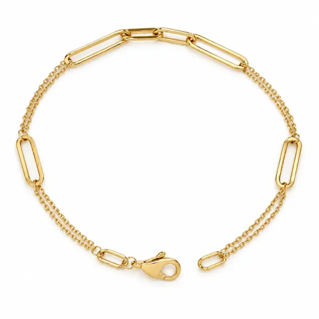 9ct Yellow Gold Paperclip Style Double Trace Bracelet 19cm with Parrot Clasp - X6FORB10606