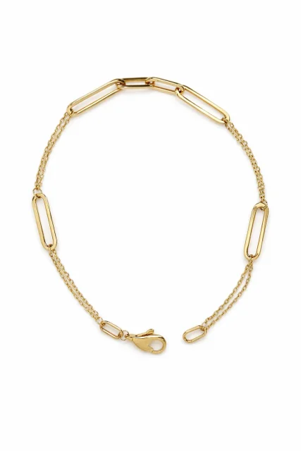 9ct Yellow Gold Paperclip Style Double Trace Bracelet 19cm with Parrot Clasp - X6FORB10606