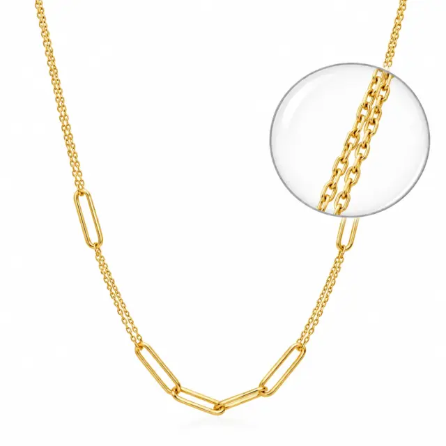 9ct Yellow Gold Paperclip Style Double Trace Necklace 45cm with Parrot Clasp - X6FORNB10606