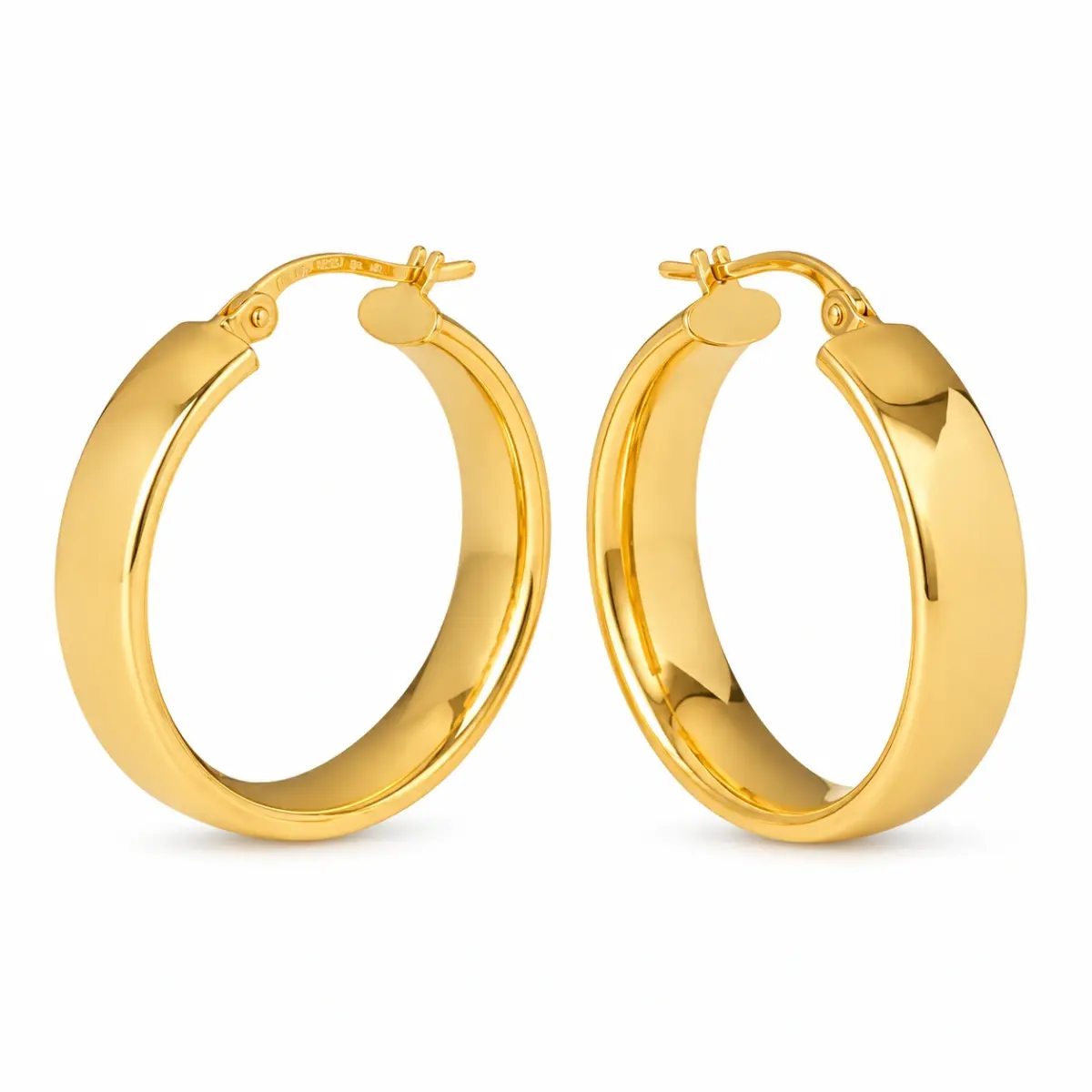 9ct Yellow Gold Parini 5.8mm Flat Width, 20mm Diameter Hoop Earrings
