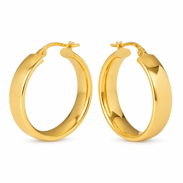 9ct Yellow Gold Parini 5.8mm Flat Width, 20mm Diameter Hoop Earrings
