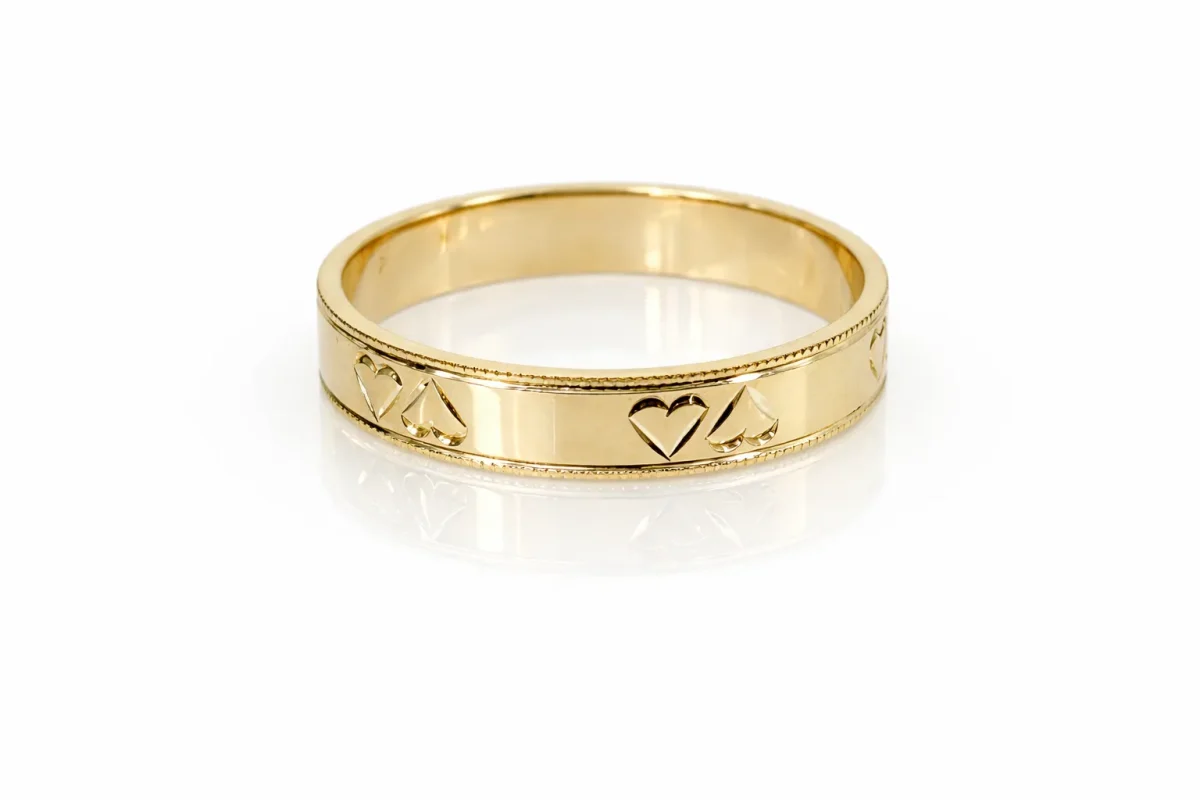 9ct Yellow Gold Patterned Court Ring 4mm - F1399/4