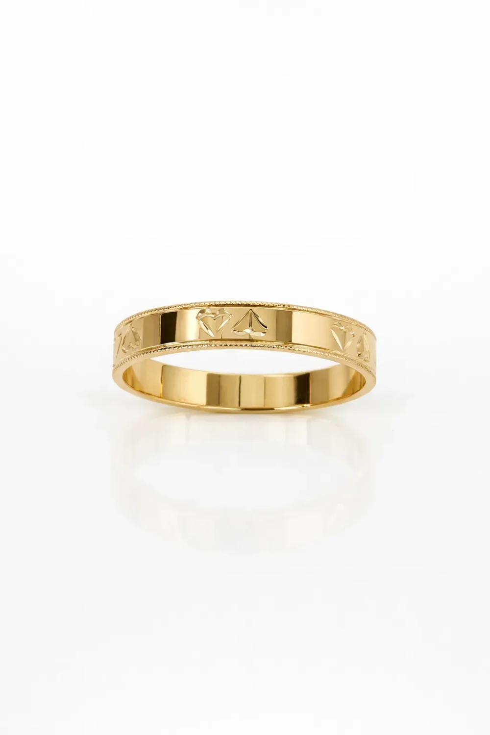 9ct Yellow Gold Patterned Court Ring 4mm - F1399/4