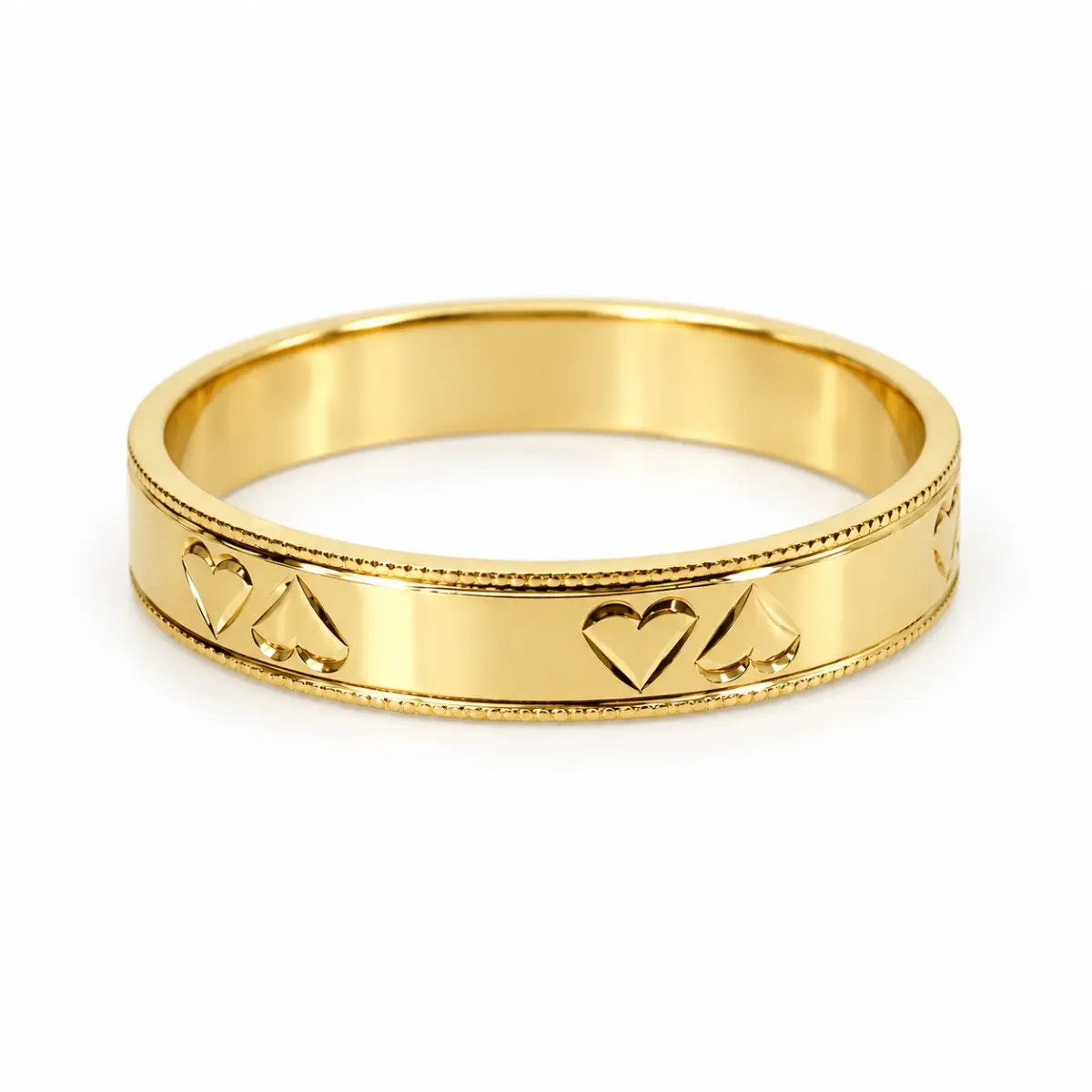 9ct Yellow Gold Patterned Court Ring 4mm - F1399/4