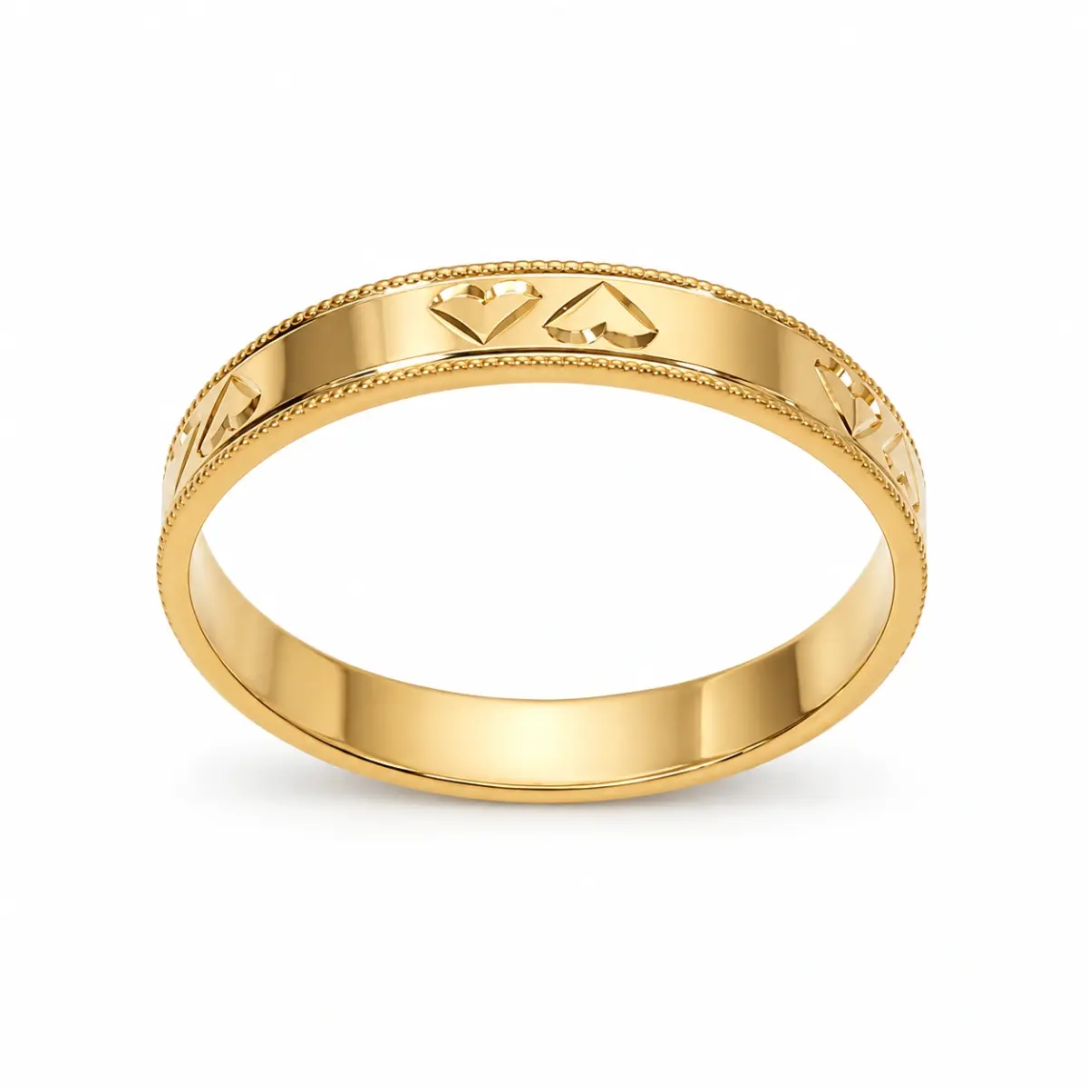 9ct Yellow Gold Patterned Court Ring 4mm - F1399/4