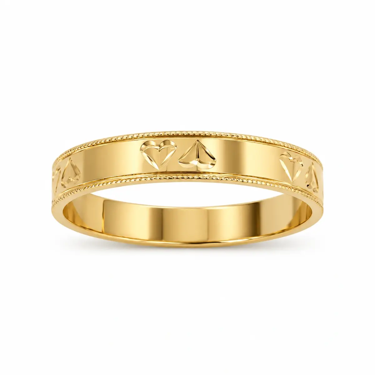 9ct Yellow Gold Patterned Court Ring 4mm - F1399/4