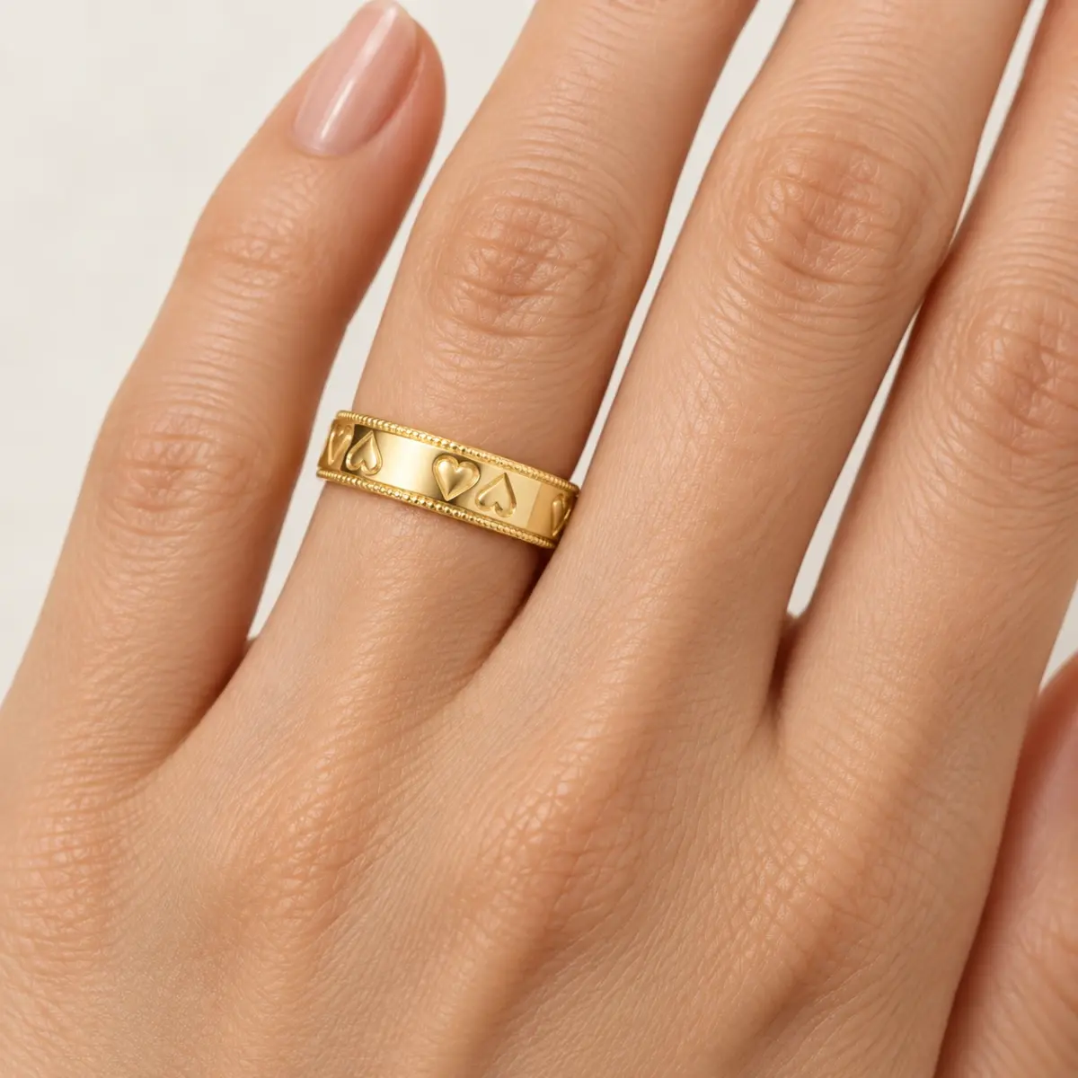 9ct Yellow Gold Patterned Court Ring 4mm - F1399/4