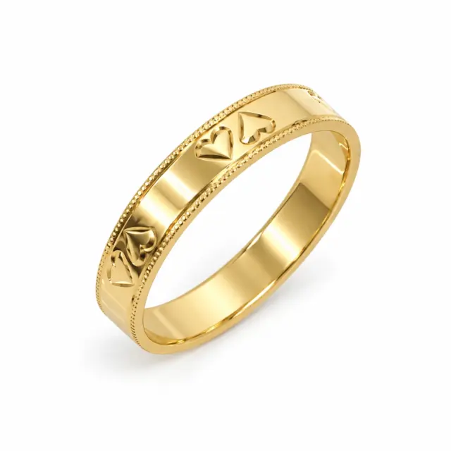 9ct Yellow Gold Patterned Court Ring 4mm - F1399/4