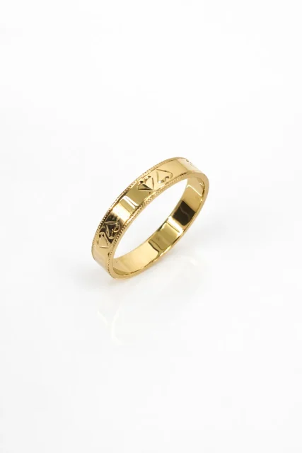 9ct Yellow Gold Patterned Court Ring 4mm - F1399/4