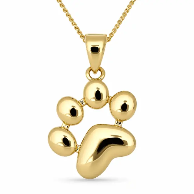 9ct Yellow Gold Paw Print Pendant, 21mm x 13mm, with a Smooth Polished Finish - 5P0322