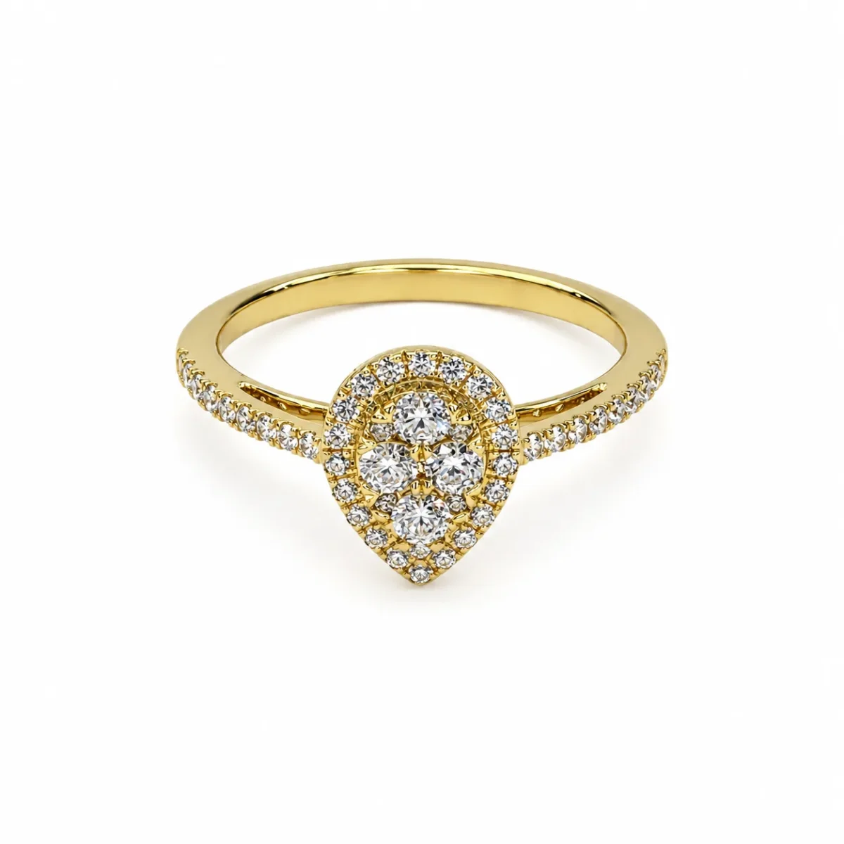 9ct Yellow Gold Pear Halo Round Cut Cubic Zirconia Dress Ring - AUCRG806