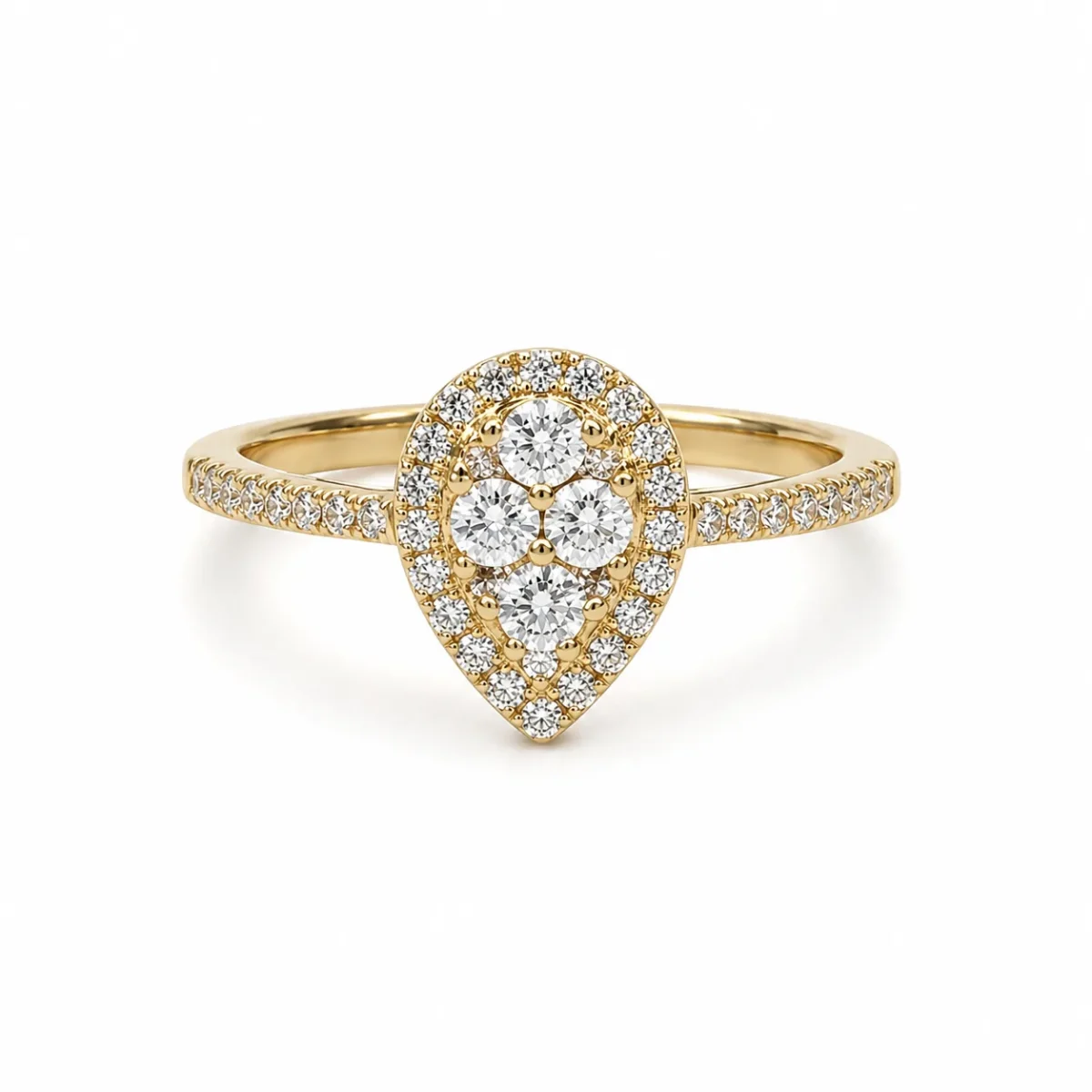 9ct Yellow Gold Pear Halo Round Cut Cubic Zirconia Dress Ring - AUCRG806
