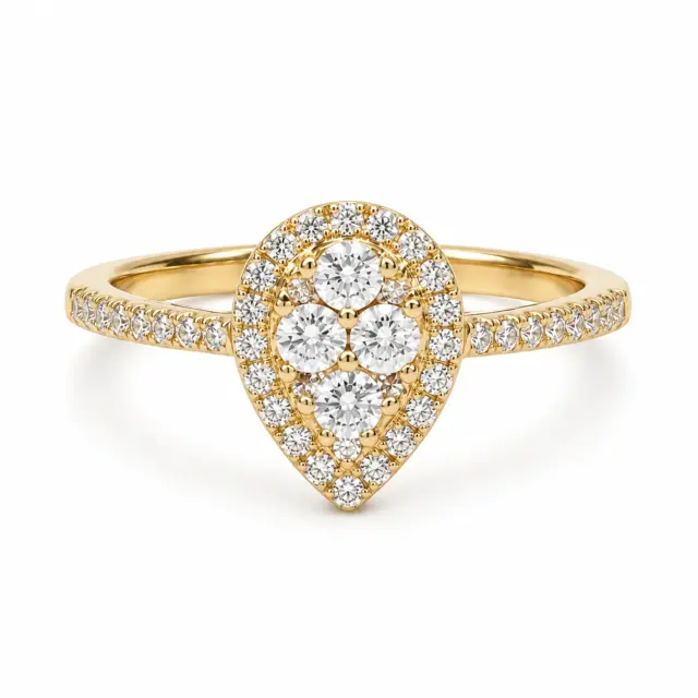 9ct Yellow Gold Pear Halo Round Cut Cubic Zirconia Dress Ring - AUCRG806