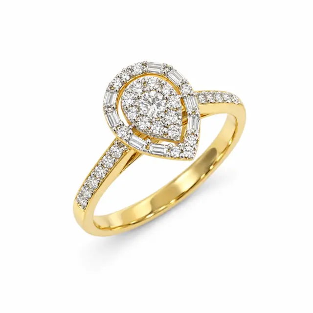 9ct Yellow Gold Pear Shape Diamond Cluster Ring 0.35ct Natural Diamonds- AURG800