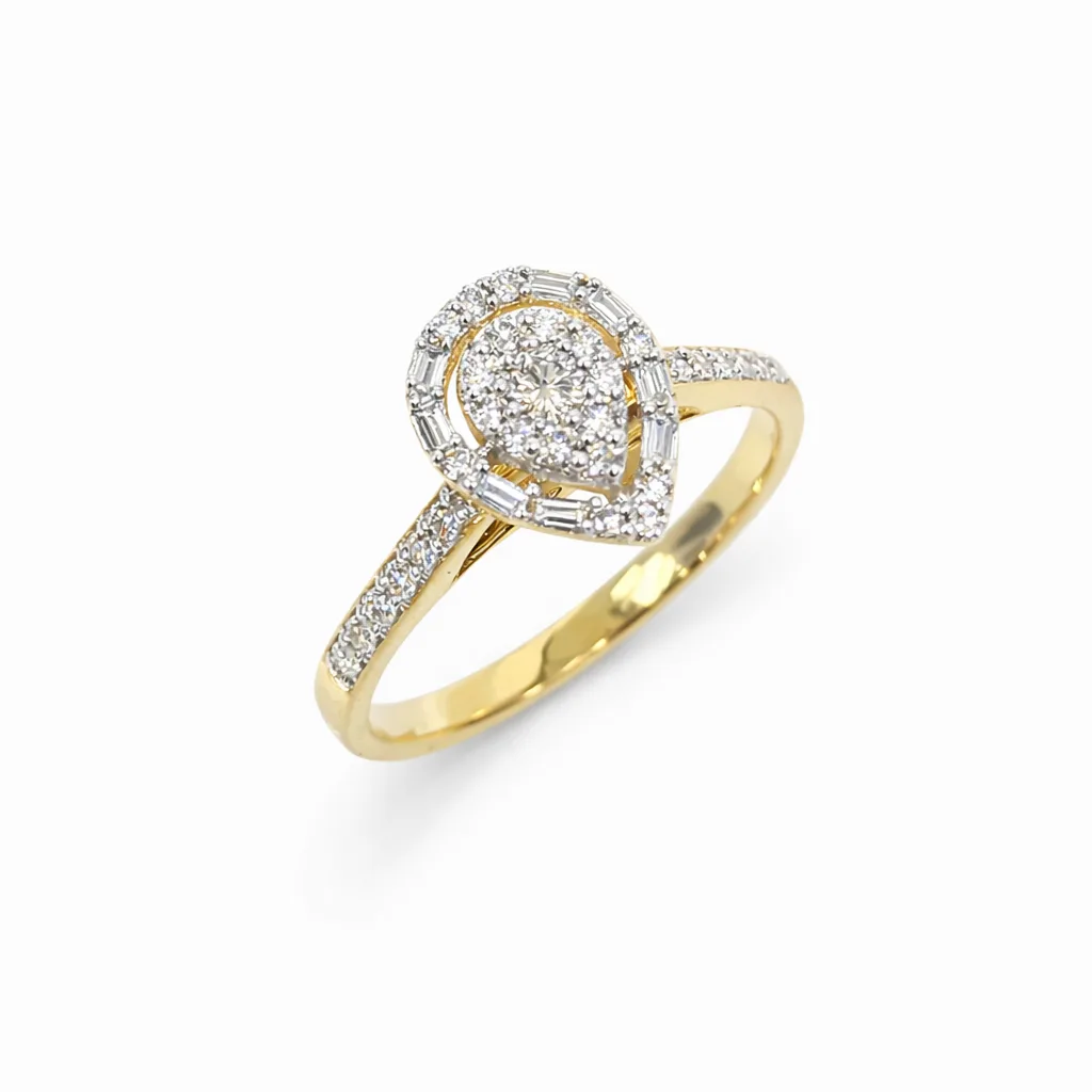 9ct Yellow Gold Pear Shape Diamond Cluster Ring 0.35ct Natural Diamonds- AURG800
