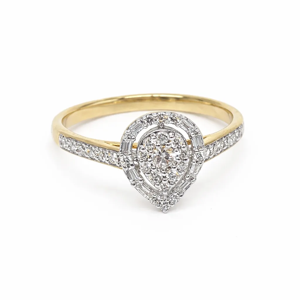 9ct Yellow Gold Pear Shape Diamond Cluster Ring 0.35ct Natural Diamonds- AURG800