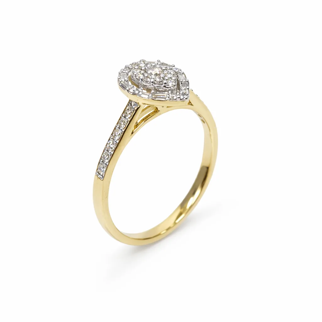 9ct Yellow Gold Pear Shape Diamond Cluster Ring 0.35ct Natural Diamonds- AURG800