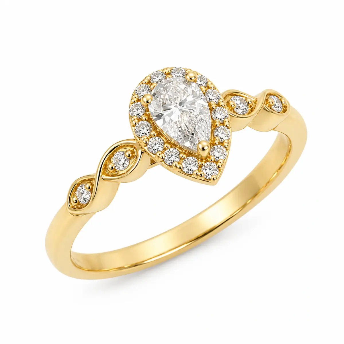 9ct Yellow Gold Pear Shape Lab-Grown Diamond Halo Ring – 0.36ct Total Diamond Weight - AURG4055L