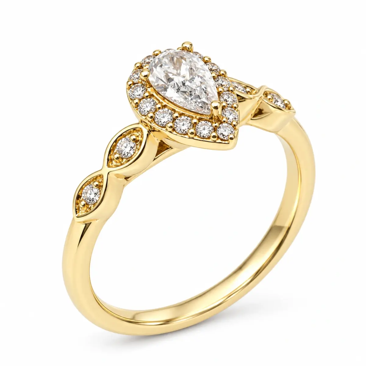 9ct Yellow Gold Pear Shape Lab-Grown Diamond Halo Ring – 0.36ct Total Diamond Weight - AURG4055L