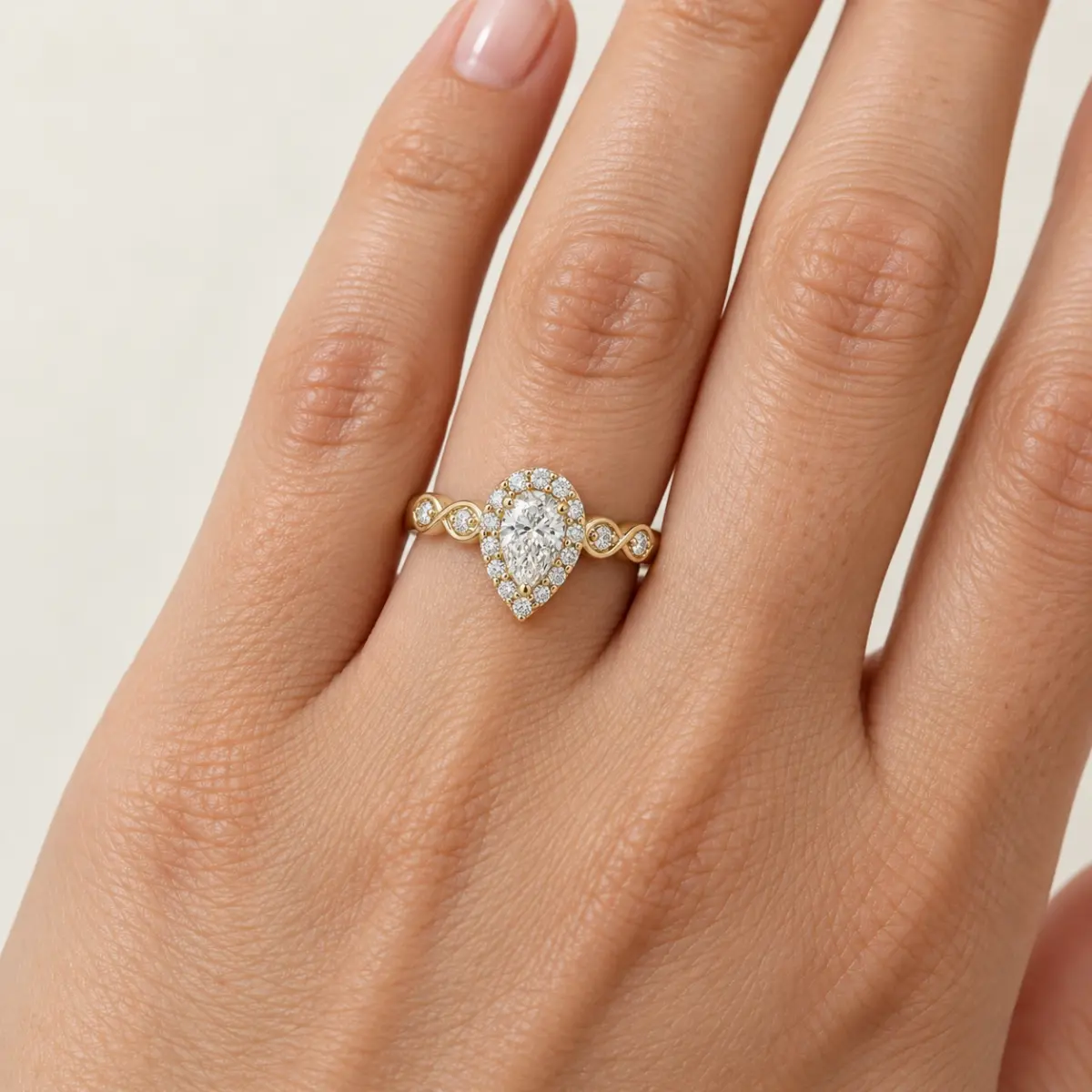 9ct Yellow Gold Pear Shape Lab-Grown Diamond Halo Ring – 0.36ct Total Diamond Weight - AURG4055L