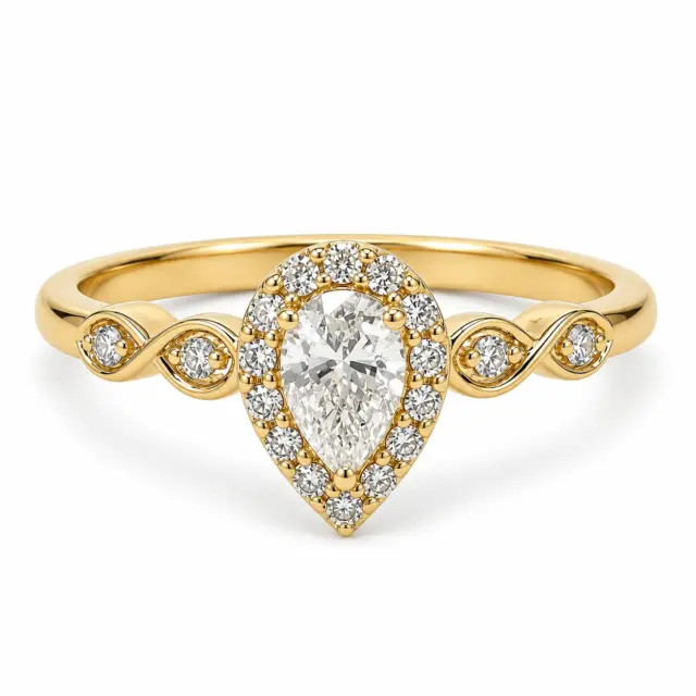 9ct Yellow Gold Pear Shape Lab-Grown Diamond Halo Ring – 0.36ct Total Diamond Weight - AURG4055L