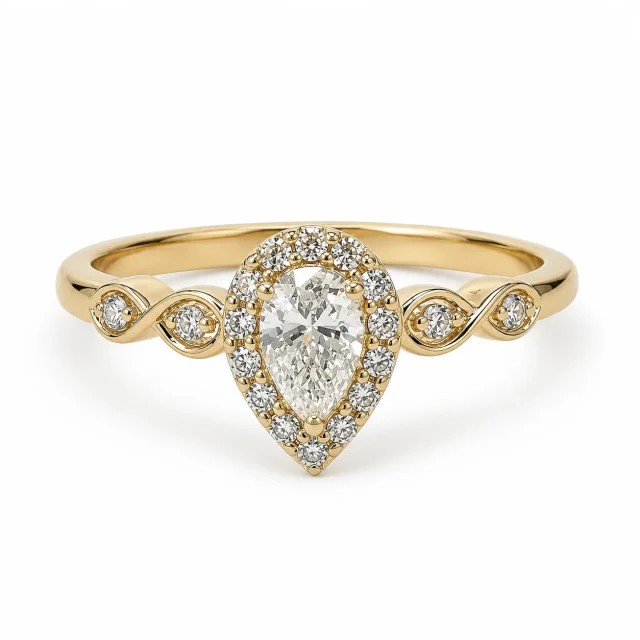 9ct Yellow Gold Pear Shape Lab-Grown Diamond Halo Ring – 0.36ct Total Diamond Weight - AURG4055L