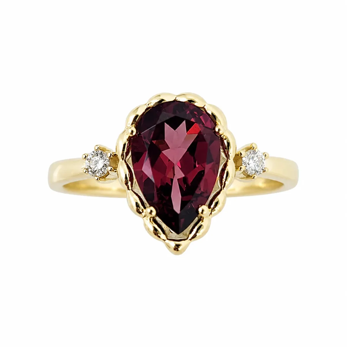 9ct Yellow Gold Pear Shaped Pink Rhodolite & Natural Diamond Dress Ring - 573297